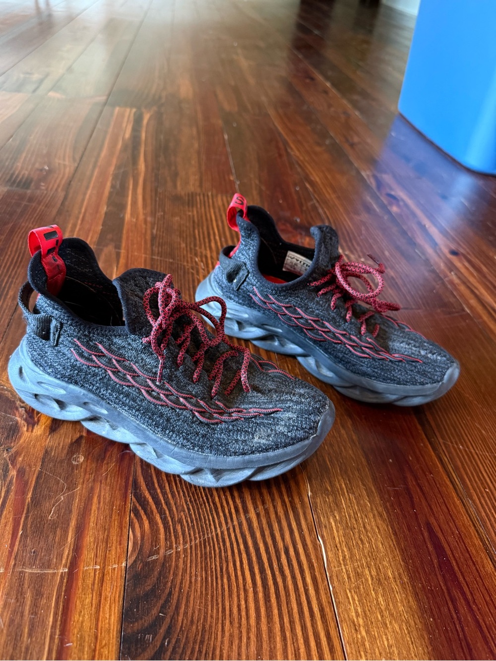 Kids Black and Red Knit Athletic Shoes